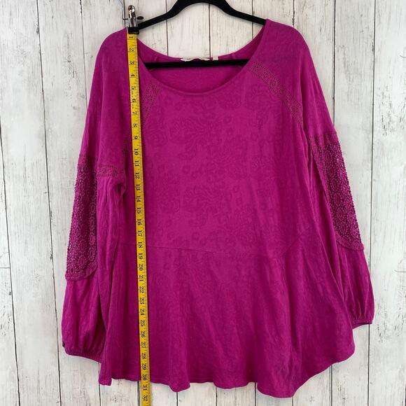 Soft Surroundings Pink Bella Tunic Long Sleeve Lace Detail Top 2DV67 Size Medium - Picture 11 of 11